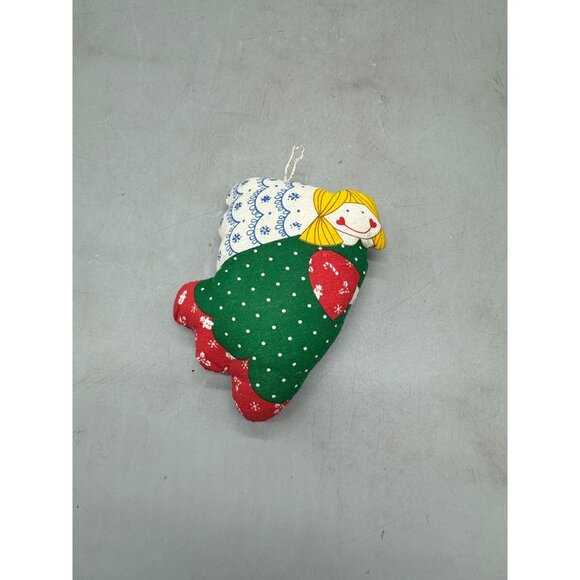 Vintage Handmade Fabric Angel Christmas Ornament candy canes red green 5.5" READ - Picture 2 of 9